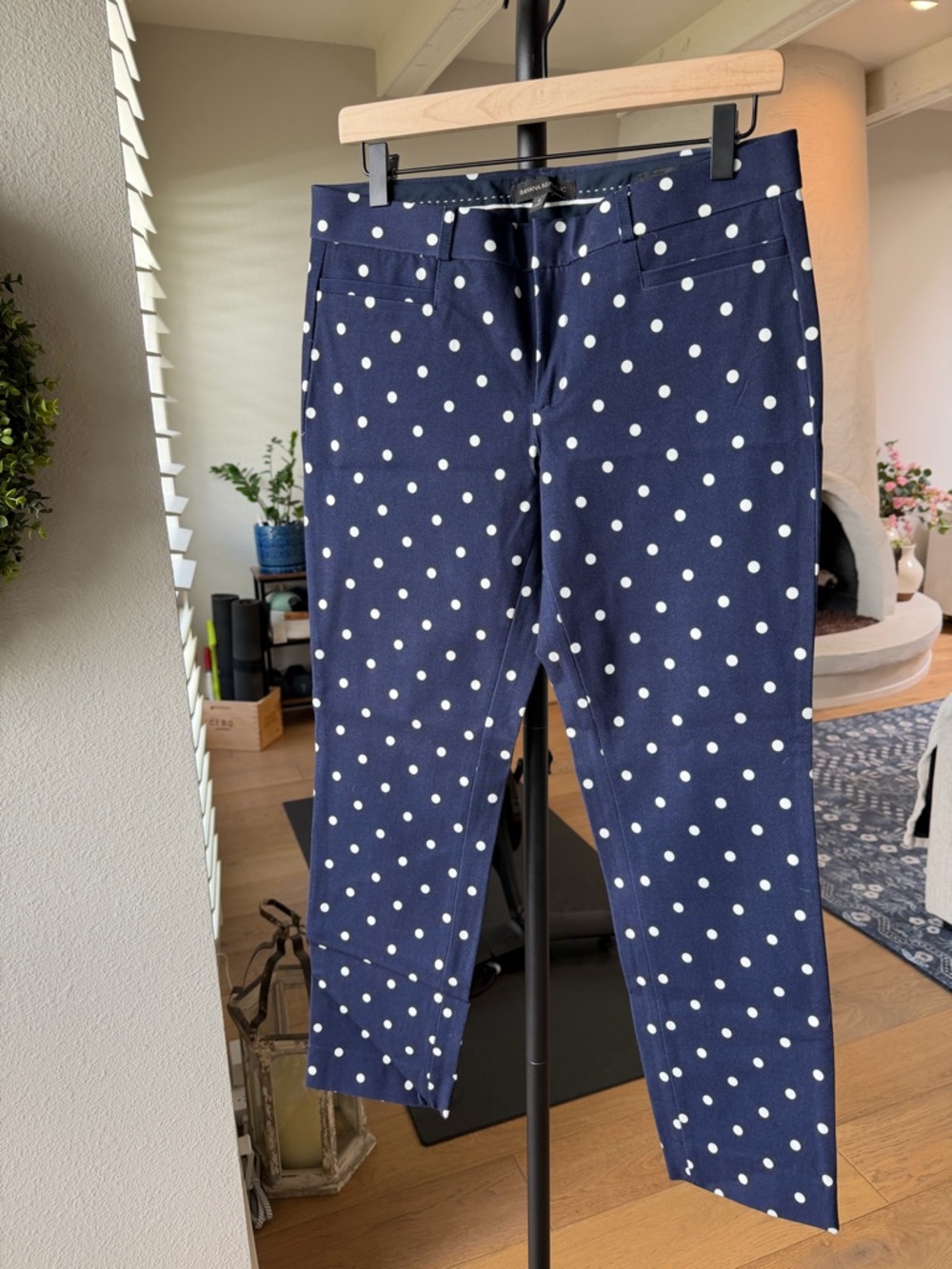 Banana Navy Polka Dot Ankle Pants - White Dot Print
